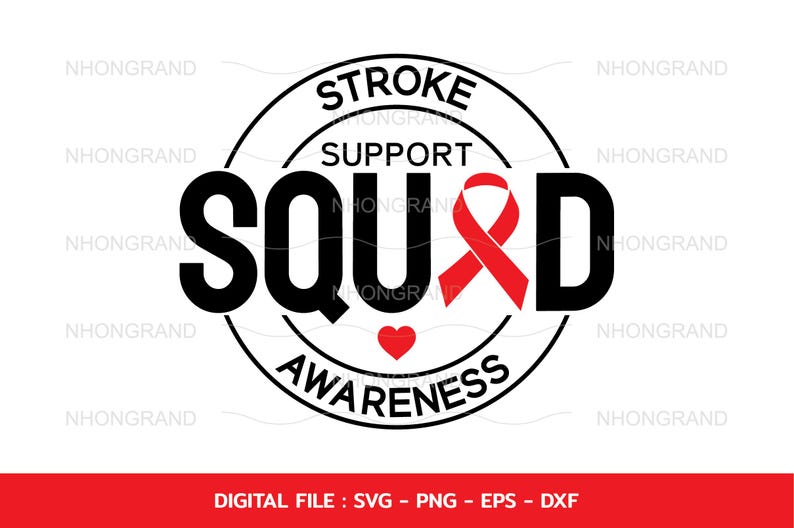 Stroke Awareness Support Squad SVG: Red Ribbon Cricut Files (instant ...