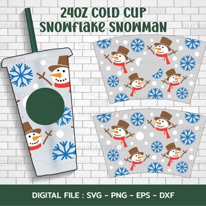 Snow Winter Season with Snowflake Snowman Svg, 24oz Cold Cup Svg, Venti Full Wrap Svg, Cricut Files, svg, png, eps, dxf, Instant Download