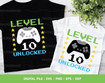 Level 10 Unlocked Gamer Birthday T-Shirt Design (Digital Download)
