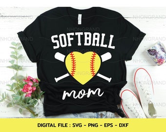 Softball Mom Heart SVG: T-Shirt Cricut Files (Digital Download)