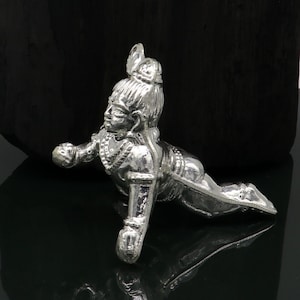 Sterling silver vintage unique design solid bal ladu Gopal small baby krishna , silver baby krishna statues figurine puja art su188