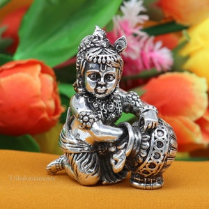 925 sterling silver crawling krishna, baby Krishna, Makhan Gopala,Laddu Gopal, child Krishna, Bal Gopal statue for puja art223