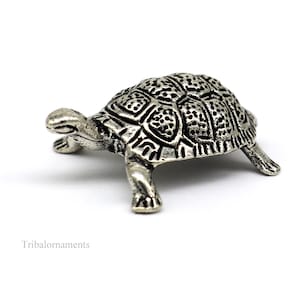 925 fine silver handmade antique design small tortoise statue or sculpture, best puja article collection silver figurine su490