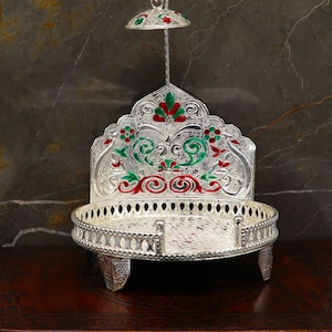925 sterling silver handmade solid throne or Sinhasan for Baby krishna or laddu Gopala, Krishna palna, stunning throne for home temple su199