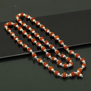 925 Sterling silver gorgeous natural Rudraksh beads 26" long 54 beads japp mala necklace chanting mediation necklace praying mantra ch83