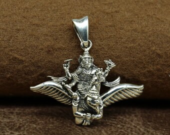 925 Sterling Silver Hindu Idol Lord Vishnu With Garuda Pendant