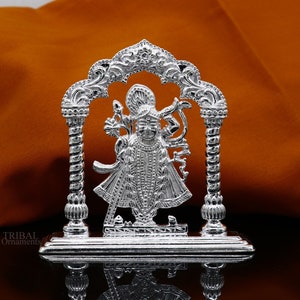 Sterling silver handmade design Indian Lord krishna Shrinathji statue figurine, puja articles decorative gift diwali puja art448