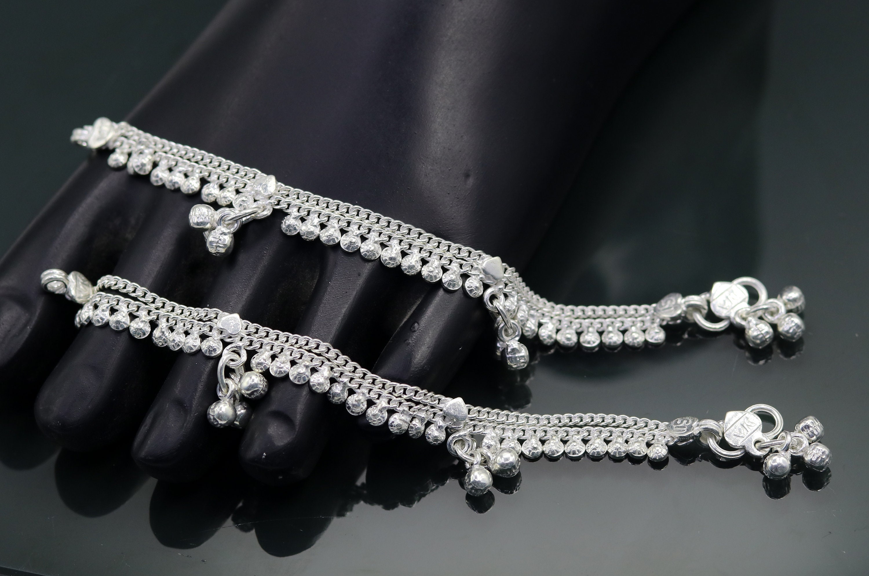 Braccialetto alla caviglia per neonato fatto a mano in argento sterling da 5 pollici, eccellente braccialetto con ciondolo per bambini, gioielli personalizzati ank205 - Italia