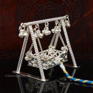 Sterling silver handmade Bal Gopala jhula, small Krishna swing, laddu krishna palana, silver jhula, laddu gopal jhula, silver art su377