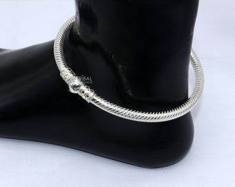 925 Sterling silver Handmade plain design indian traditional women's customized foot kada ankle kada bracelet tribal jewelry nsfk112