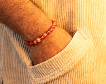 Pulsera hecha a mano con cuentas de piedra natural cornalina de 8 mm, joyería unisex personalizada, stnbr121