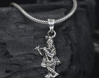 【新品】クリシュナ神シルバーペンダントヘッド＋ステンレスチェーン♡おまけ付 フルーティング加工のクリシュナ スターリングシルバーペンダント