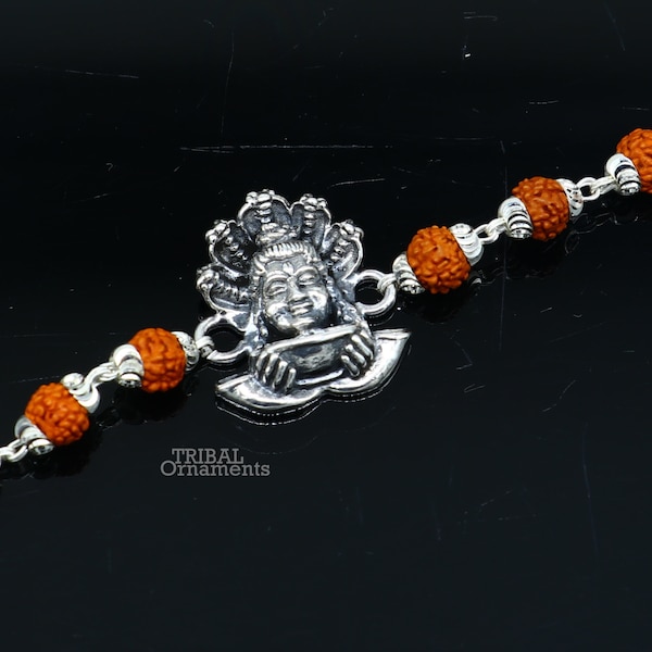 Lord Shiva and Sheshnag 925 Sterling silver Rakhi bracelet Rrudrakha and silver beads best gift for your brother's for special gifting rk229