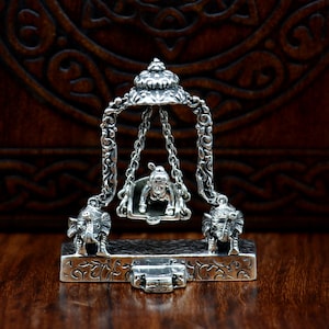 925 Sterling silver handmade custom design Idols Lord Krishna with swing , Bal Gopala Statue figurine, puja articles decorative gift art20