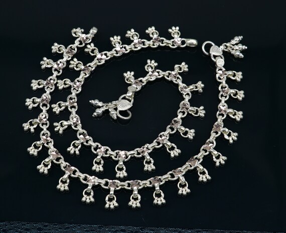 10" solid sterling silver handmade ankle bracelet… - image 2