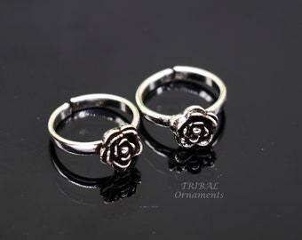 925 sterling silver handmade amazing rose flower design toe ring band tribal belly dance vintage style ethnic brides jewelry ytr34