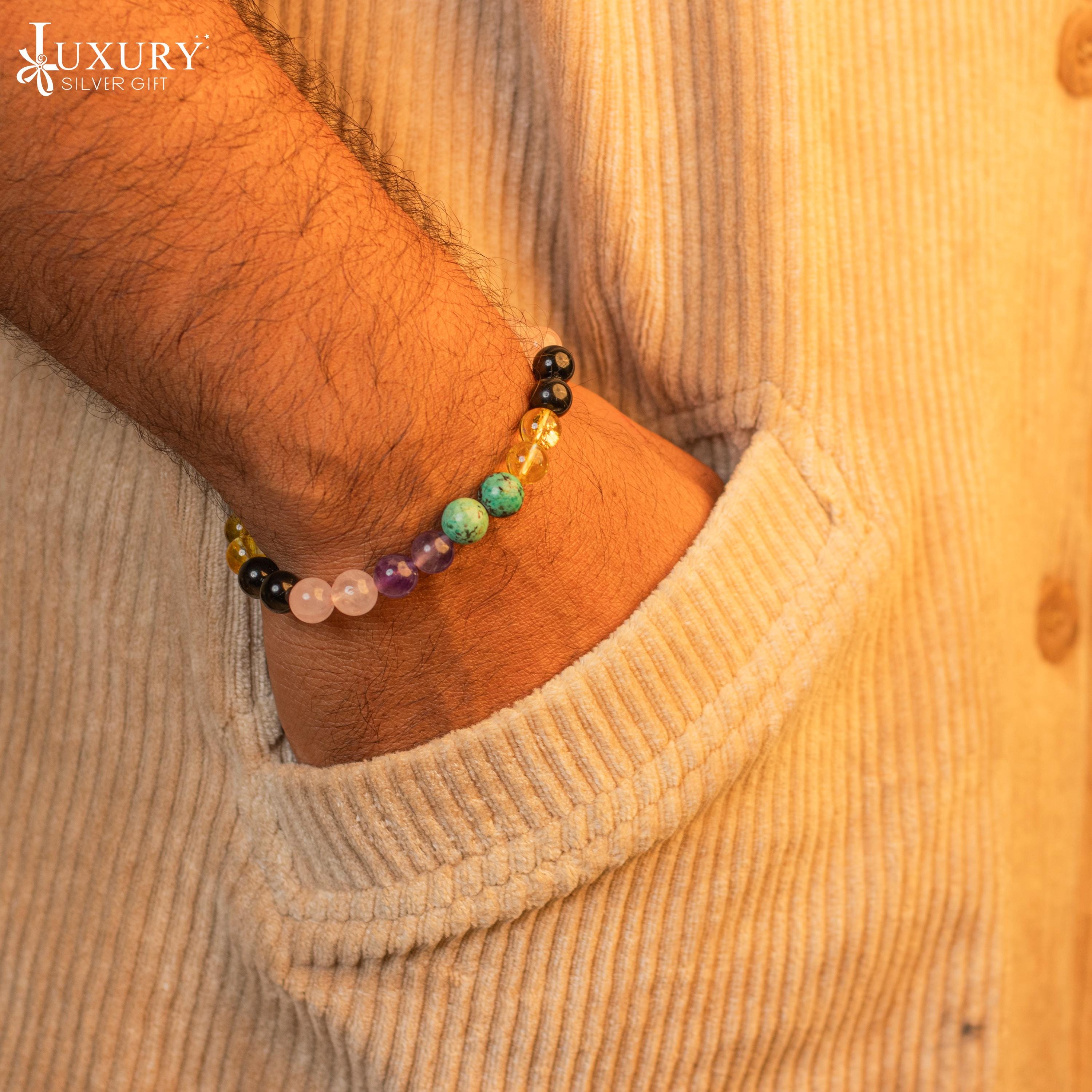 UEUC Bracciale Elasticizzato In Pietre Preziose Naturali Chakra 8 Mm - Unisex, Regalo Per Donna E Uomo