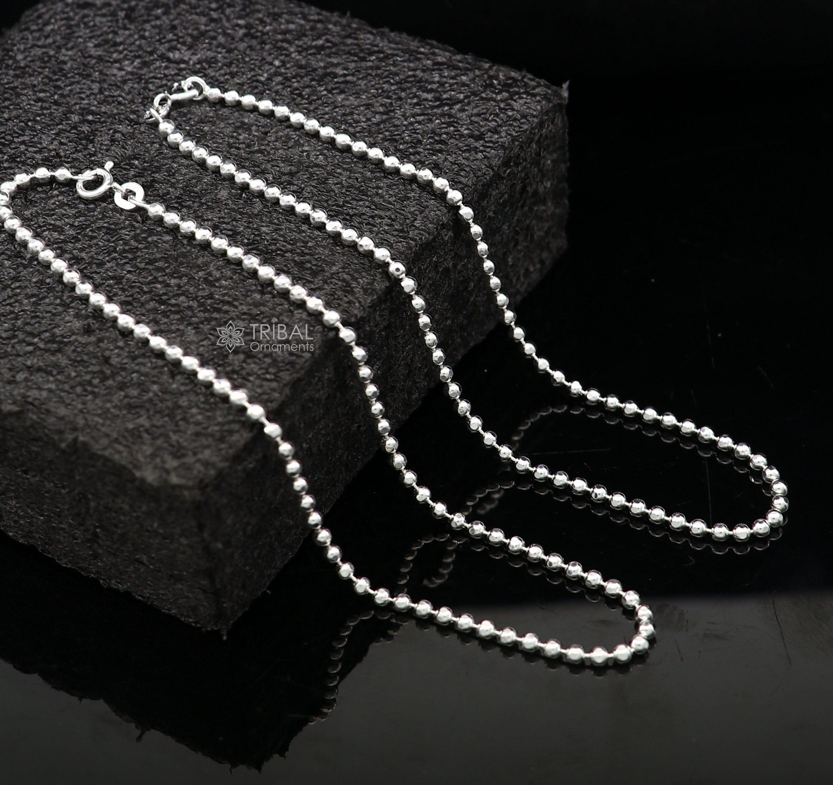 2mm 10.5925 Sterling Silver Beaded/ball Chain Anklet