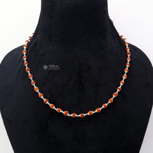 Handmade 925 Sterling silver gorgeous natural Rudraksh beads 24 long necklace ch597