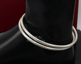 925 sterling silver 3.5mm Vintage design Indian traditional silver women's foot kada anklet pair kada hollow bracelet tribal jewelry nsfk85