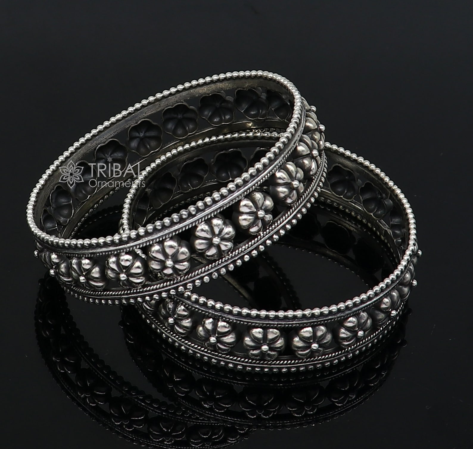 925 Sterling Silver Amazing Wide Floral Design Customized Bangle ...