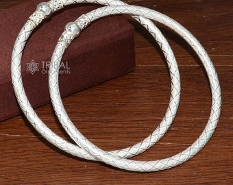 925 Sterling silver Handmade plain design indian traditional women's customized foot kada ankle kada bracelet tribal jewelry nsfk114