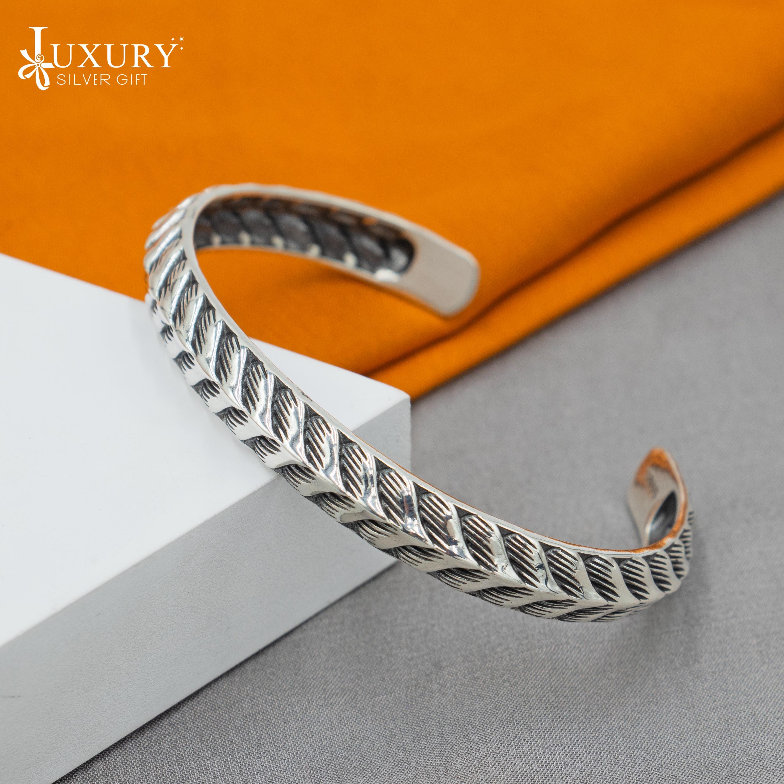 925 Sterling Silver Handmade Stylish Adjustable Bangle Bracelet
