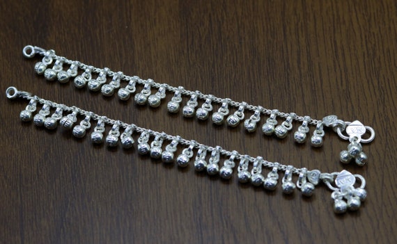 5.8" Solid silver Vintage design double chain cus… - image 4