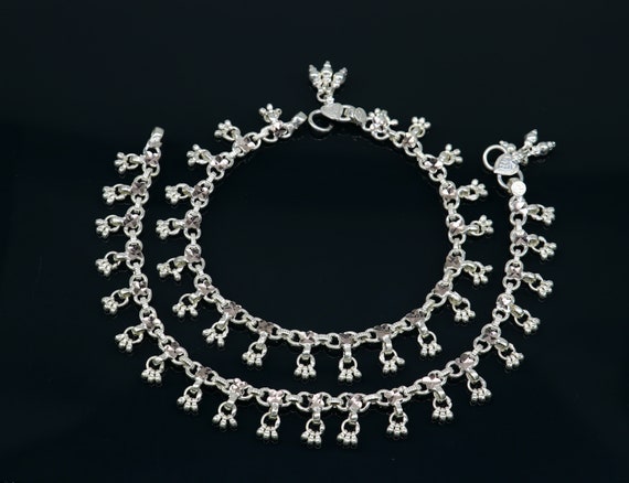 10" solid sterling silver handmade ankle bracelet… - image 1