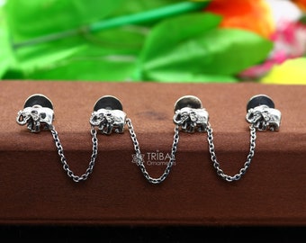 Boutons de conception de style ethnique en forme d'éléphant uniques faits à la main en argent sterling 925 pour kurta pour hommes, meilleurs accessoires à offrir btn31