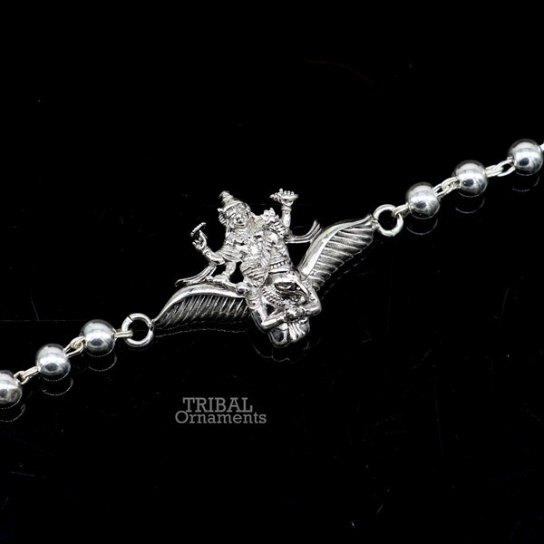 Divine 925 sterling silver handmade silver beaded Lord vishnu and garuda design Rakhi bracelet best gift for brother daily use jewelry rk214