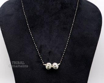 純粋な925スターリングシルバーブラックビーズチェーンネックレス 