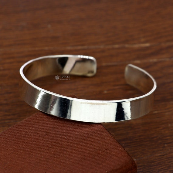 925 Sterling Silver Plain Flat Cuff Bracelet / Men's Silver
