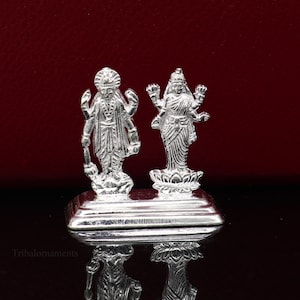 Solid Sterling silver handmade Laxmi Narayan, idol Vishnu and Laxmi statue figurine, fabulous divine Hindu idols silver articles art84