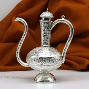 925 sterling silver customized designer Gangajal puja Surhai, silver utensils with Nozzles, Gangajali kalash jar , puja article su426
