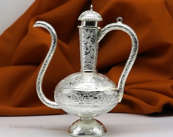 925 sterling silver customized designer Gangajal puja Surhai, silver utensils with Nozzles, Gangajali kalash jar , puja article su426