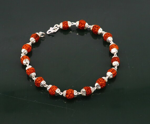 Solid silver handmade 6 mm Natural Rudraksha bead… - image 4