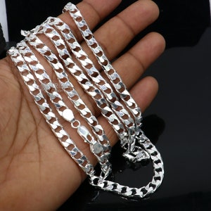 6mm 20 &quot;solid 925 sterling handmade curb Cuban chain men&#39;s necklace, best gifting jewelry India ch588