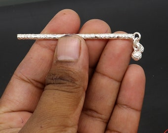 Amazing design Solid sterling silver handmade idol krishna flute, silver bansuri, laddu gopala flute, little krishna flute puja art su358