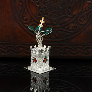 925 sterling silver handmade design basil rosary plant, silver tuulsi plant statue, fabulous puja temple article, pure silver art su16