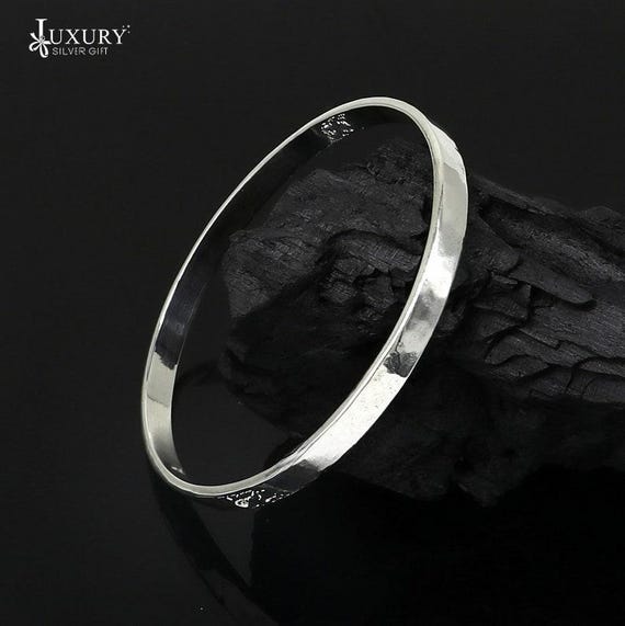 Solid Flat Plain Design 925 Sterling Silver Shiny Bright Bangle