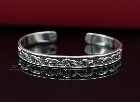 アクセサリー Vintage Silver Wide Wave Caff Bangle 925 925 Sterling Silver Gorgeous Waved Elephant Design Open Face
