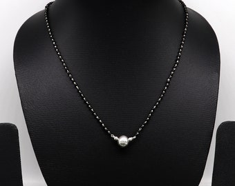 925 sterling silver black beads chain necklace, vintage stylish fancy necklace, traditional style brides Mangalsutra necklace India set219
