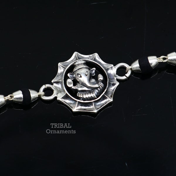 Holy basil rosary 925 sterling silver handmade lord Ganesha design Rakhi bracelet amazing brother bracelet, use as daily use jewelry rk218