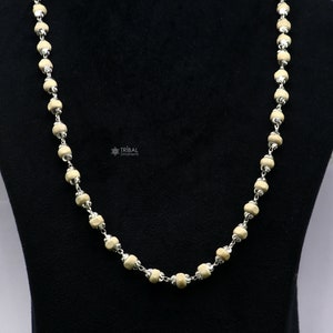 925 Sterling silver handmade wooden beads basil rosary beads silver chain necklace unisex jewelry , tulsi mala customized necklace ch568
