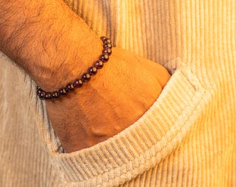 Pulsera hecha a mano con cuentas de piedra natural de ágata negra de 8 mm, joyería unisex personalizada, stnbr164