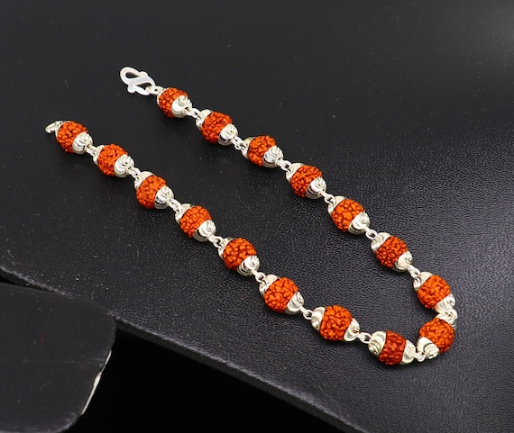 Solid silver handmade 6 mm Natural Rudraksha bead… - image 1