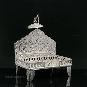 925 pure sterling silver handcrafted Singhasan, idol krishna Bal Gopala Throne, God statue&#39;s Palna chair, temple art puja article su424