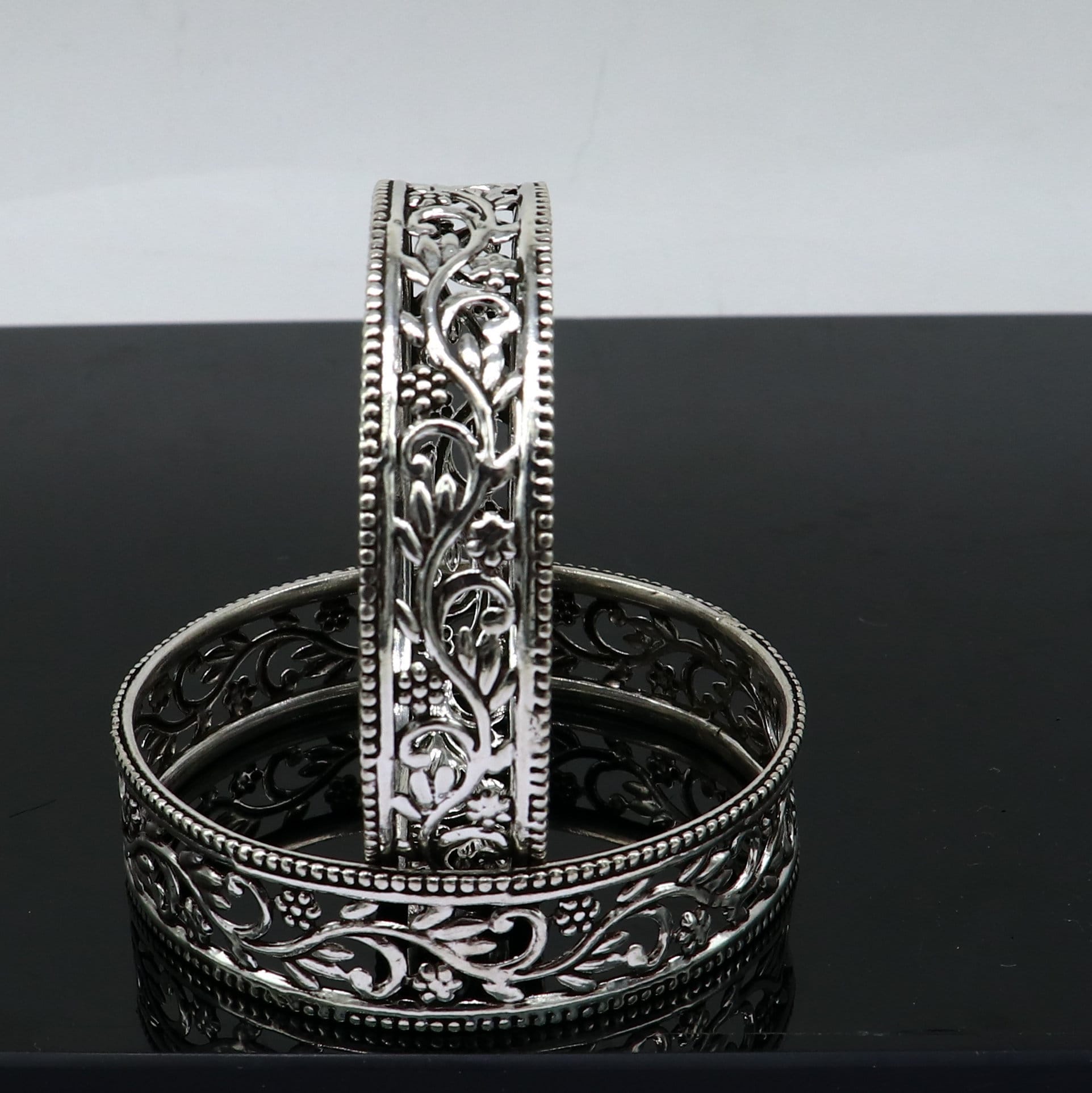 925 Sterling Silver Amazing Wide Floral Design Customized Bangle ...