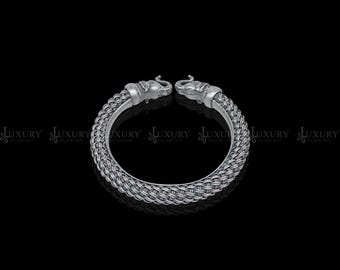 Bracciale rigido in argento sterling con elefante intagliato: regolabile, timbrato 925 - Italia